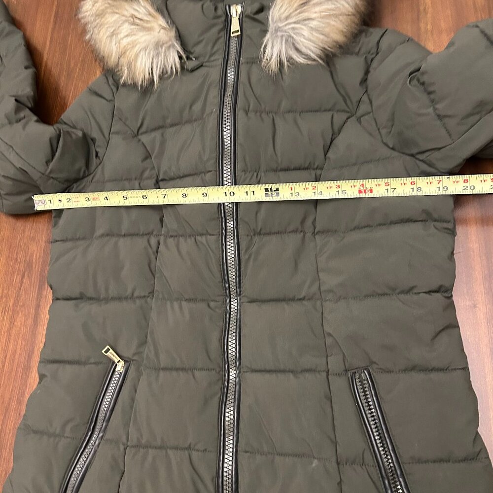 Laundry By Shelli Segal Detachable Fur Hood Puffer Jacket Size M Olive Green - Picture 14 of 16